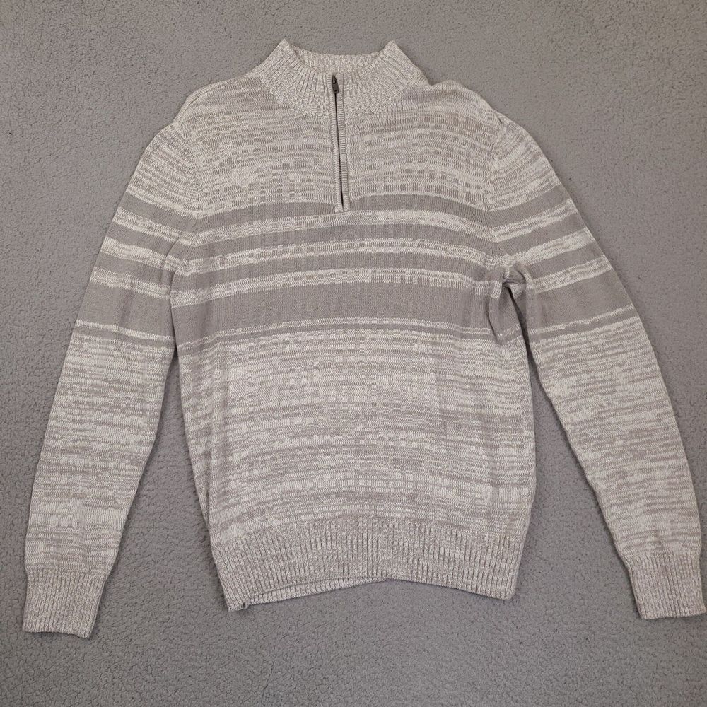 Urban Pipeline Sweater Mens Large Gray Striped Pullover Long Sleeve 1/4 Zip